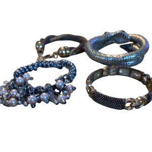 Set Of 4 Metal & Crystal Fashion Bracelets With Pearl Detailing & Snake Design